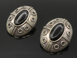 925 Sterling Silver - Vintage Cabochon Cut Black Onyx Dome Drop Earrings... - £54.07 GBP