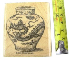 Chinese Dragon Vase Rubber Stamp Oriental Stampin Up! 2005 Wood Mounted Retired - £9.46 GBP
