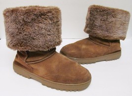 Rampage ASHLEE Women&#39;s Boots Leather Suede Faux Fur Pull On Tan Brown Si... - $28.60