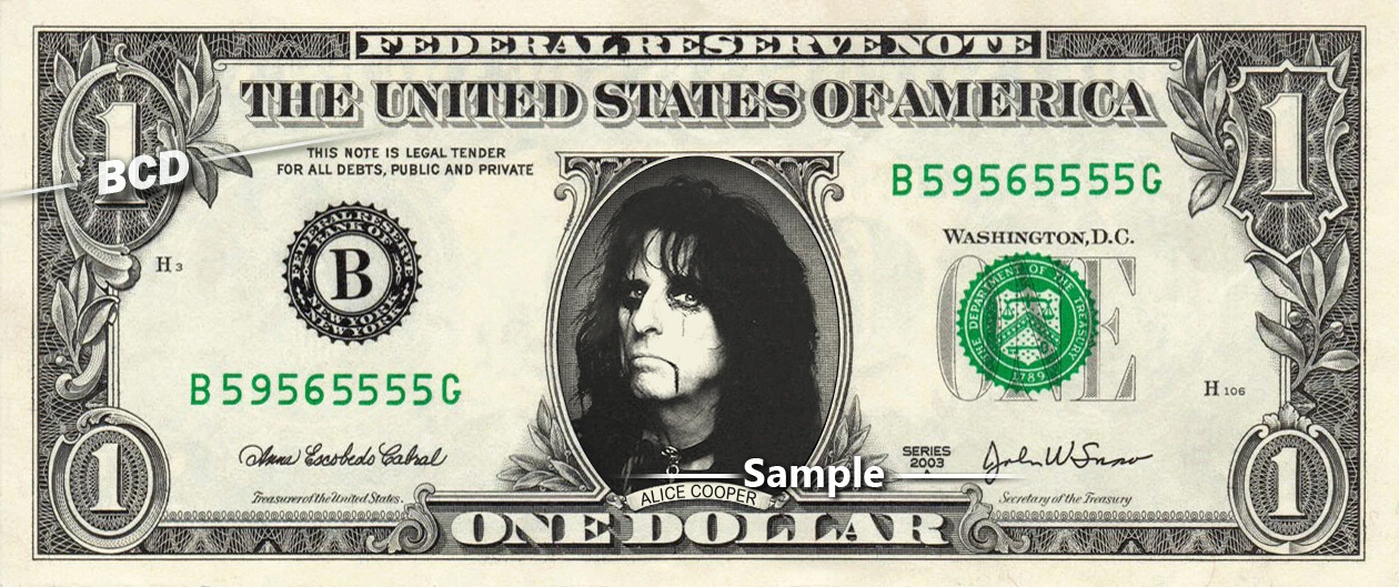 Alice Cooper on a REAL Dollar Bill Cash Money Collectible Memorabilia Ce... - $8.88