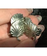 Vintage Silver Tone Leaf Clip On Huggie Earings Vintage  - $14.96