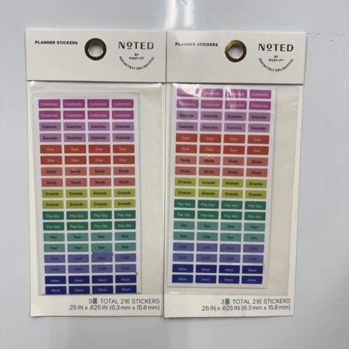 Noted By Post It Planner Stickers 216 Total 3 Sheets Planner Stickers 2 Pack - £10.53 GBP