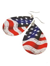 Faux Leather Patriotic Red White And BlueTeardrop-shaped Earrings fourth of July - £12.59 GBP