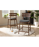 Maren Dark Gray Fabric Walnut Finished 2Pc Wood Counter Stool Set - $265.00