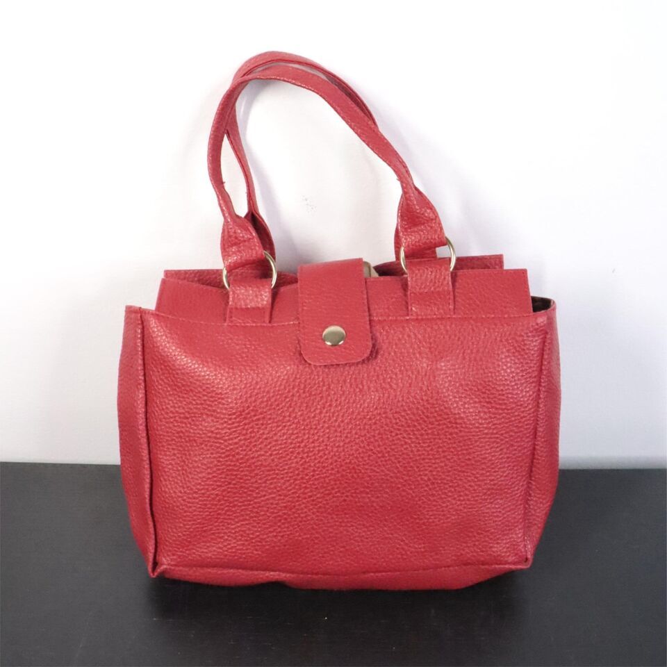 Primary image for Generic Red Faux Vegan Red Pebbled Leather Basic Top Handle Handbag Purse