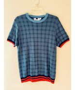 TOPMAN Sz M Blue Check Tip­ping Sweater Knit Shirt Stretch Short Sleeve ... - $484.45 MXN