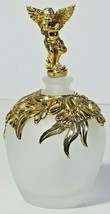 Frosted Glass Perfume Bottle Gold Color Angel Stopper 5.5&quot; - £12.60 GBP