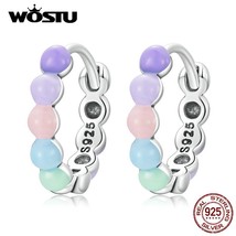 925 Sterling Silver Round Rainbow Bean Hoop Earrings For Women Cute Candy Color  - £18.84 GBP