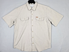 Orvis Shirt Mens Large Brown Button Up Short Sleeve Logo Pockets Fishing Outdoor - £13.10 GBP