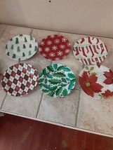 Set of 6 Certified International CHRISTMAS 7&quot; Plate Red Green Holiday Ha... - £30.86 GBP