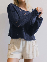 LINVYQRA Women's Hollow Out Lightweight Knit Sweater Long Sleeve Cropped... - $59.00