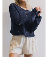 LINVYQRA Women's Hollow Out Lightweight Knit Sweater Long Sleeve Cropped... - $59.00