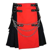 Red and Black Deluxe Utility Fashion kilt With Chain - £96.85 GBP