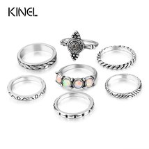 7pcs/Ste Retro Midi Ring Wholesale Colorful Resin Knuckle Rings For Women Fashio - £6.29 GBP