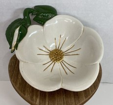 Hand Painted Ceramic Flower Dish 7&quot; Diameter Gold Green - £11.06 GBP