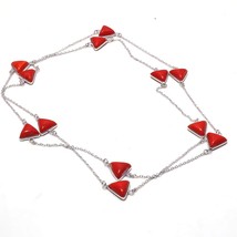 Italian Red Coral Gemstone Handmade Fashion Ethnic Necklace Jewelry 36&quot; SA 6491 - £4.78 GBP