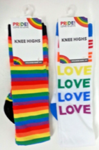 2 Pairs x Pride knee high RAINBOW &amp; LOVE socks, Shoe Sz 5-9 NWT - £10.67 GBP