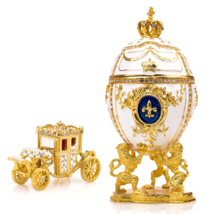 Royal Imperial White Faberge Egg Replica : 6.6 inch + White Carriage by Vtry - £54.76 GBP