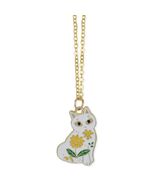 Sitting Pretty White Floral Cat Enamel Pendant Necklace - $288.25 MXN