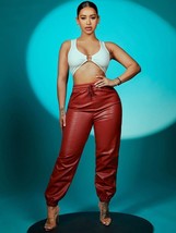 Soft Handmade Red 100%Lambskin Stylish Genuine Leather Joggers Party Women Pant - £82.93 GBP