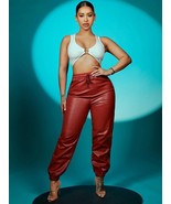 Soft Handmade Red 100%Lambskin Stylish Genuine Leather Joggers Party Wom... - $144.25 CAD
