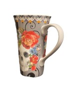 222 Fifth Marbella Skull Coffee Mug Latte Gray Floral Tall Cup  16 oz - £17.40 GBP