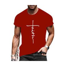 Faith Motivational T Shirt   Crew Neck Short Sleeve Letter Graphic Red R... - £15.74 GBP