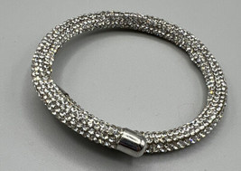 Bracelet Silver Tone Stretch Clear Acrylic Rhinestones Silver Cap Expandable 8&quot; - £6.16 GBP