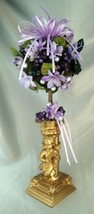 Handmade Purple Floral Topiary Tree Centerpiece w/ Gold Cherub Pedestal Column - £31.35 GBP