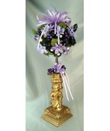 Handmade Purple Floral Topiary Tree Centerpiece w/ Gold Cherub Pedestal ... - £31.25 GBP