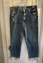 Paige Blue Denim High Rise Sarah Straight Leg Jeans Womens Ruffle Hem Si... - $355.74 MXN