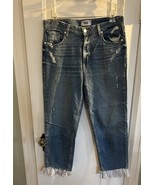 Paige Blue Denim High Rise Sarah Straight Leg Jeans Womens Ruffle Hem Si... - $355.74 MXN