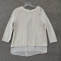 Lucky Brand Sweater Blouse Women S Ivory 3/4 Sleeve Linen Cotton Crochet... - £19.45 GBP