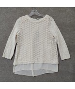 Lucky Brand Sweater Blouse Women S Ivory 3/4 Sleeve Linen Cotton Crochet... - £19.36 GBP