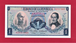 COLOMBIA 1 PESO ORO 1967 SCARCE UNC- NOTE w/o Security Thread,  - £6.05 GBP