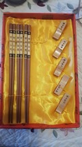 3 Pair Of Wooden Chopsticks With 5 Wooden Chopsticks Rests In Box - $9.79