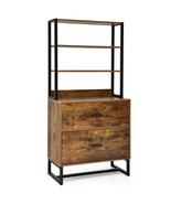 Letter Size Lateral File Cabinet with Lock and Bookshelf-Rustic Brown - ... - $3,603.13 MXN
