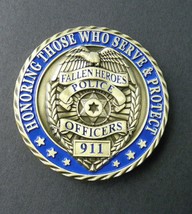 Police Officer Thin Blue Line Challenge Coin 911 Fallen Heroes 1.75 Inches - £7.95 GBP