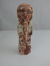 Vintage Alaska Native Totem Art 8&quot; Ceramic Cream Brown Swirl Totem Pole Figurine - £15.25 GBP