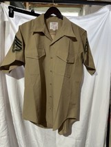 VTG Creighton USMC Marine Corps Men&#39;s Khaki Short Sleeve Uniform Shirt L NAMED - £15.68 GBP