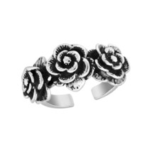 Sweet Triple Eternal Rose Flower Adjustable Sterling Silver Ring-7 - £17.68 GBP