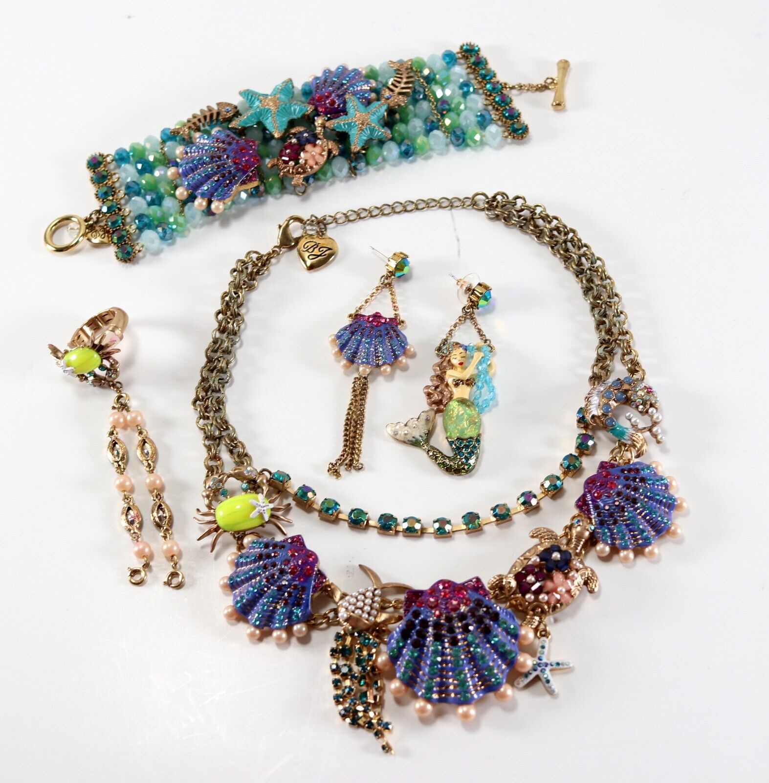 Vintage Betsey Johnson Mermaid Costume Statement Necklace 5 Piece Jewelry Set - $449.98