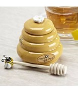 Honey Jar Joie Mini Honey  Ceramic Jar And Wood Dipper  Beehive With Bee - $22.95 CAD