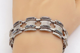 MEXICO 925 Sterling Silver - Vintage Inlaid Abalone Chain Bracelet - BT2814 - £93.24 GBP
