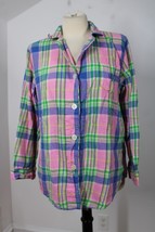 Lauren Ralph Lauren L Pink Plaid Cotton Flannel Long Sleeve Pajama Top - £20.41 GBP