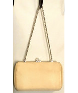 Vintage MM Morris Moskowitz Cream Fabric Bag Clutch Silver Chain Frame S... - £21.02 GBP