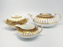 Wedgwood Bachelors Tea Set White Gold Mini Teapot Creamer Sugar Bowl Antique - $295.00