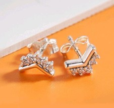 925 Sterling Silver  Tiara Wishbone Stud Earrings With Clear CZ Stud Earrings - $17.50