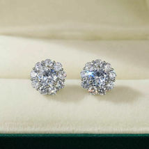 0.30 Ct Round Cut Diamond Women&#39;s Flower Stud Earrings 14k White Gold Finish - £71.57 GBP