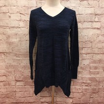 LOGO Lori Goldstein Womens XXS Tunic Sweater V-Neck Pockets Dark Blue He... - $34.00